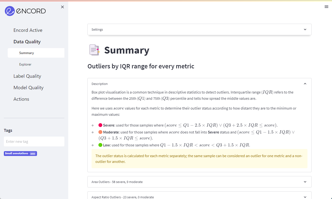 Data Quality Summary Page
